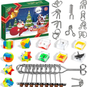 Advent Calendar 2024 For Kids - Christmas Gifts Brain Teaser Puzzles - Christmas Countdown Calendar Decoration Gift Box - 24 Pcs Metal Wire Puzzle Big