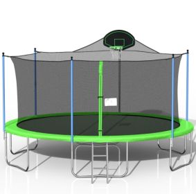 16FT Trampoline For Adults  Kids With Basketball Hoop, Outdoor Trampolines W  Ladder And Safety Enclosure Net For Kids And Adults (Color: Green)