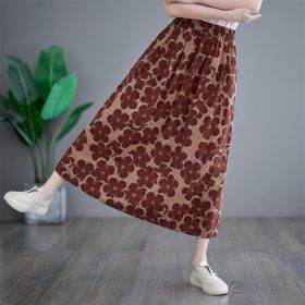 Cotton And Linen Loose Skirt (Option: Wine Red-M)