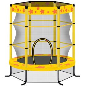 55 Inch Kids Trampoline With Safety Enclosure Net, 4.5FT Outdoor Indoor Trampoline For Kids Purple (Color: yellow)